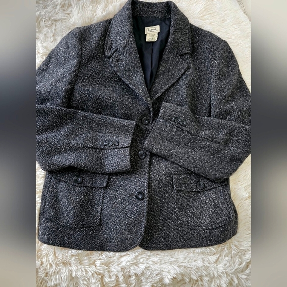 S O L D  LL Bean Dark Gray Tweed Wool Blend Tailored Blazer size L/P - Picture 11 of 15